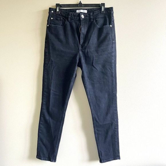 ZARA HIGH RISE DARK WASH‎ CROPPPED ANKLE JEANS DENIM WOMENS SIZE 12 PANTS - Picture 1 of 7